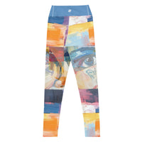 Vision unfolding abstract leggings with vibrant colors, eco-friendly women’s activewear back view