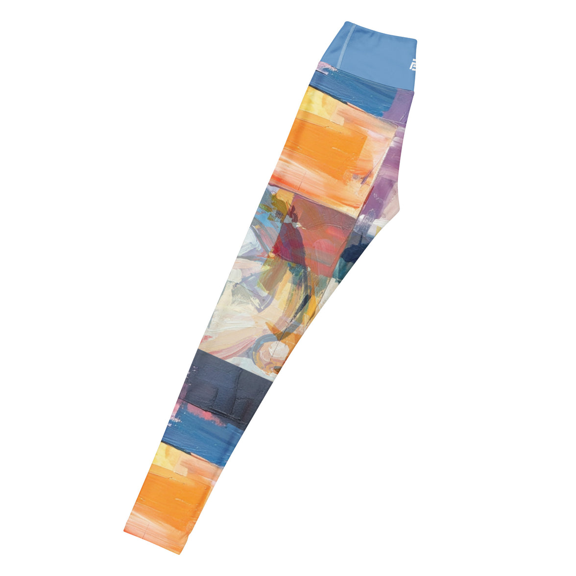 Vision unfolding abstract leggings with vibrant colors, eco-friendly women’s activewear left long view