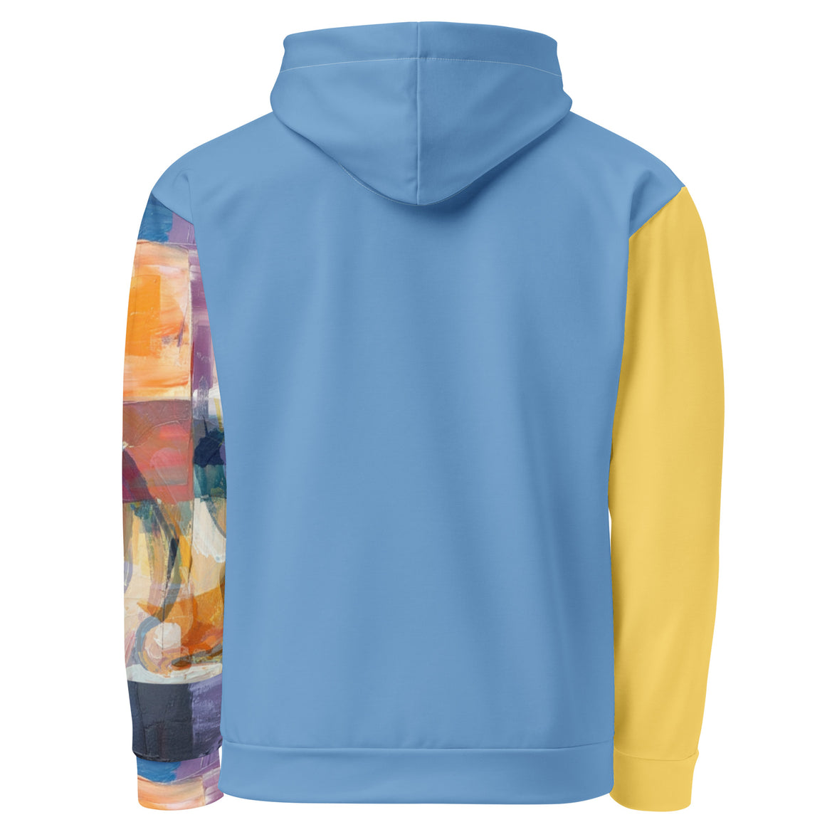 Vision unfolding blue hoodie with no back message back view