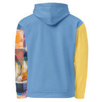 Vision unfolding blue hoodie with no back message back view