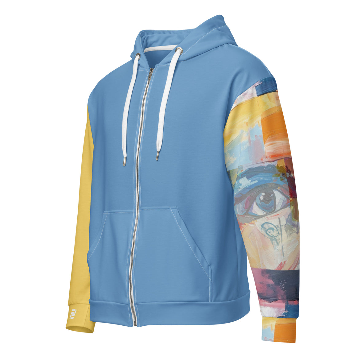Vision Unfolding blue zip hoodie with no back message front view