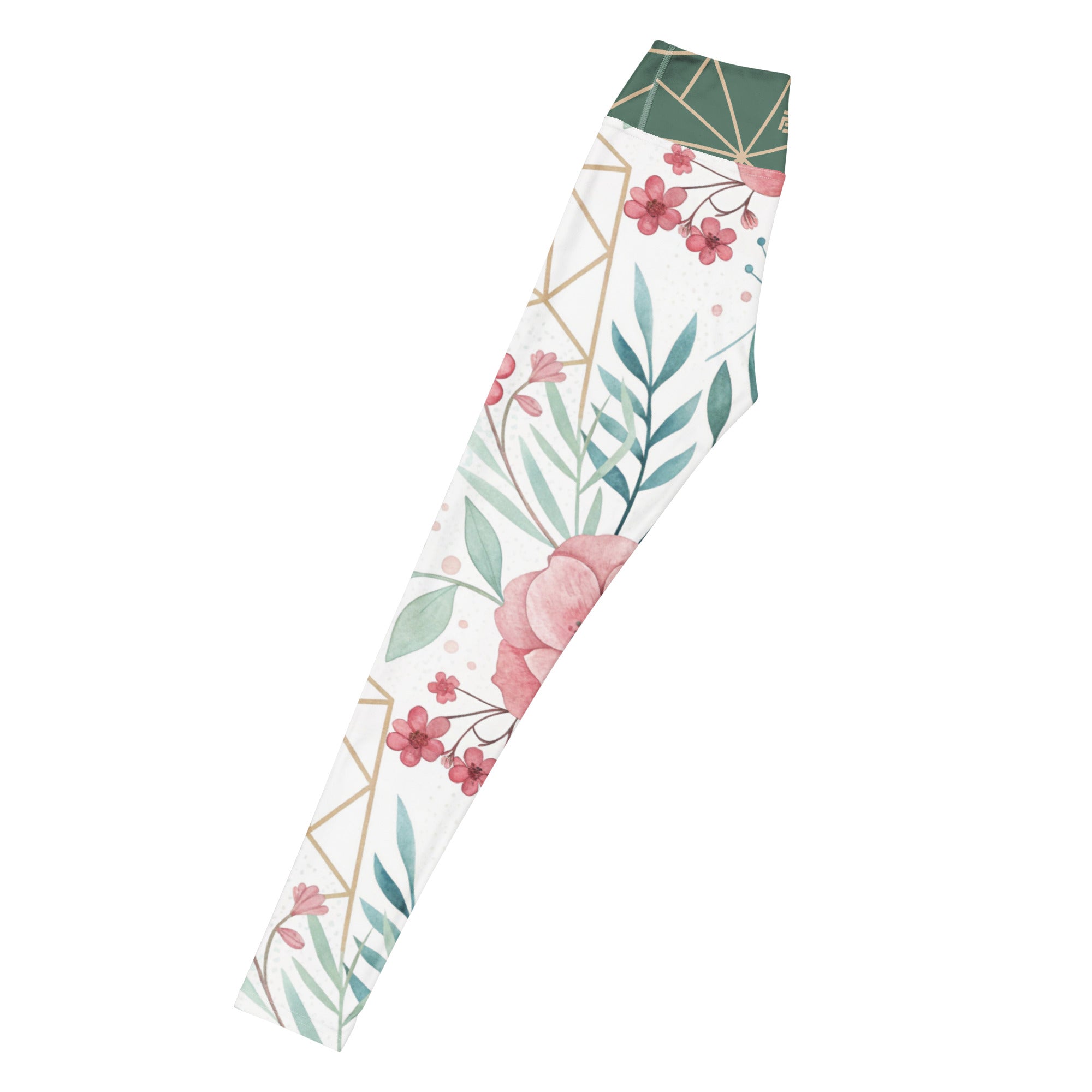 Work of Art floral geometric leggings with soft colors, eco-friendly women’s activewear left long view