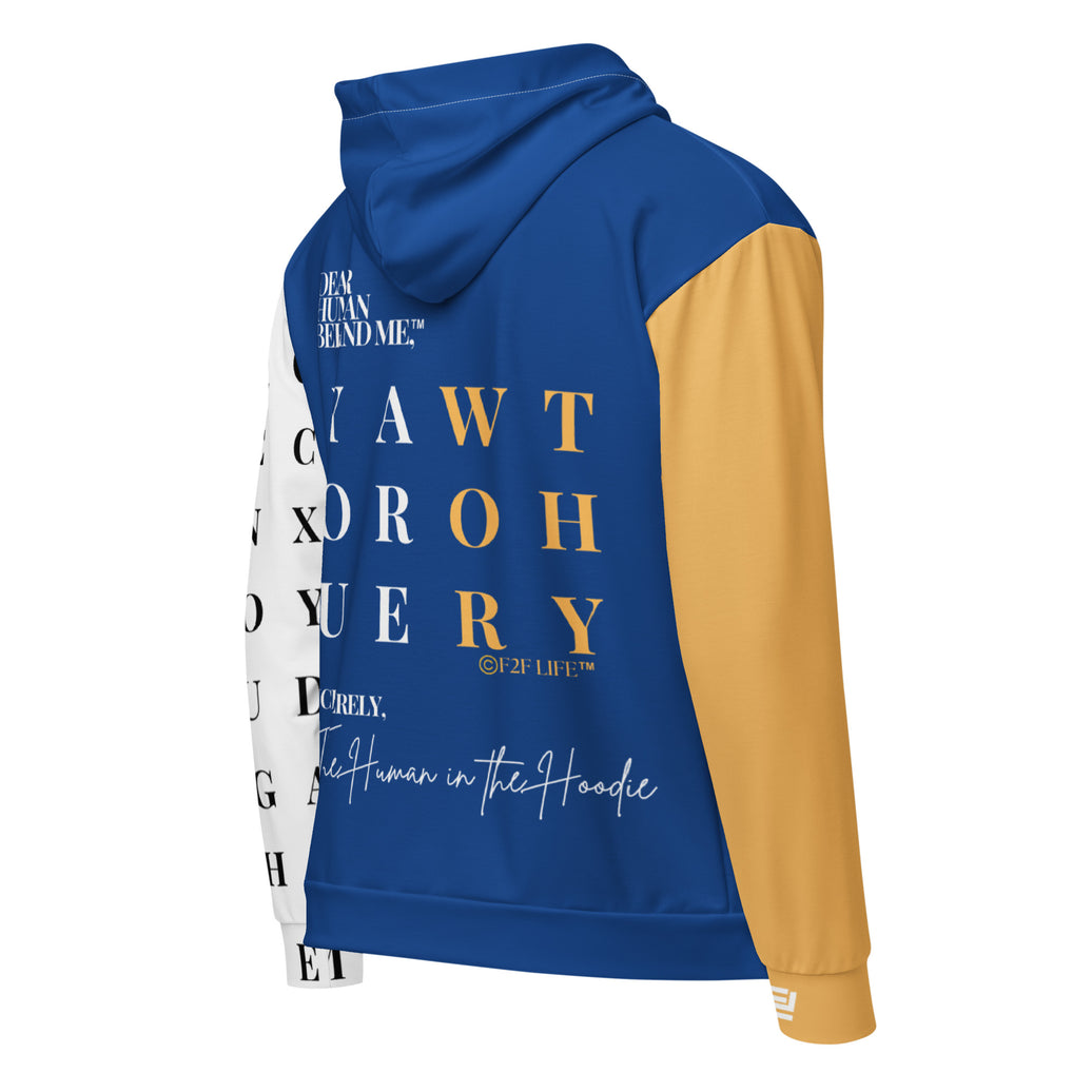 Back view of Dear Human Behind Me™ zip hoodie Message #11 you are worthy 