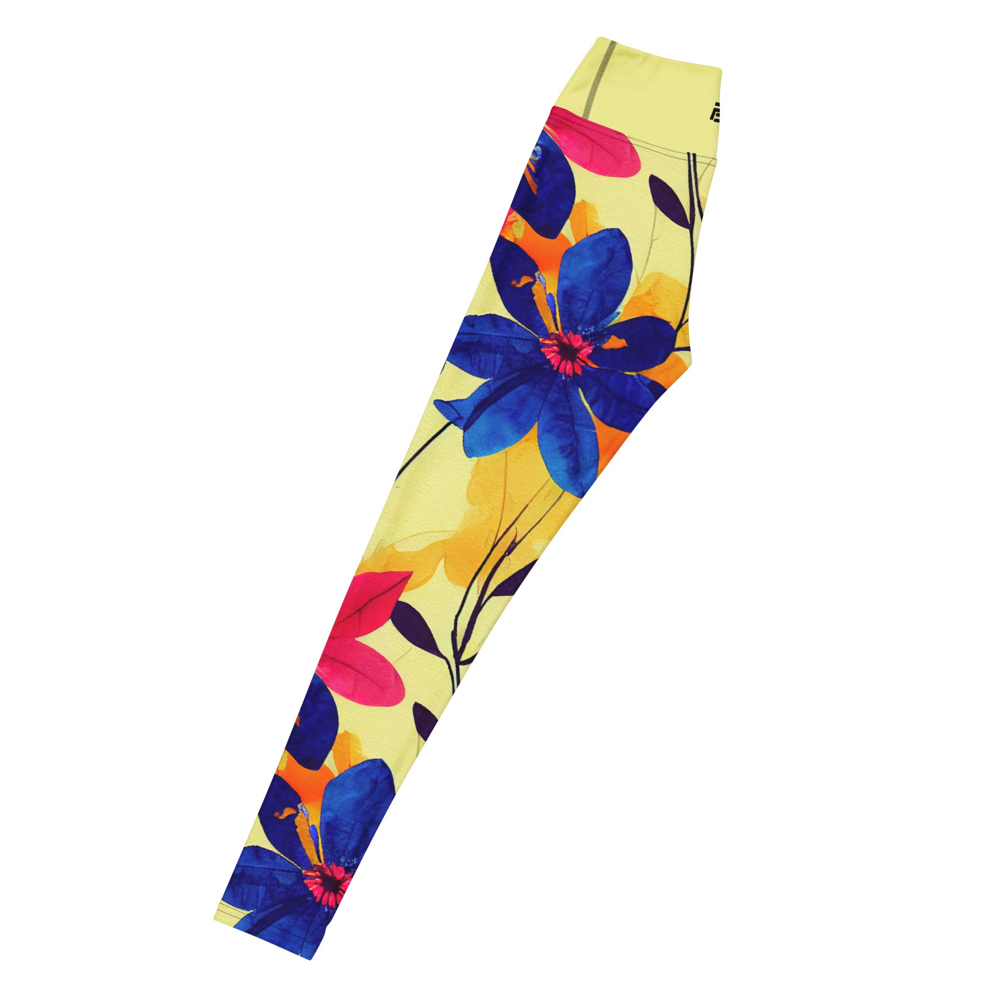 Bright & Blooming floral yoga leggings with vibrant colors, eco-friendly women’s activewear left long viewn