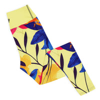 Bright & blooming floral yoga leggings with vibrant colors, eco-friendly women’s activewear right folded viewn