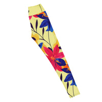 Bright & blooming floral yoga leggings with vibrant colors, eco-friendly women’s activewear right long viewn