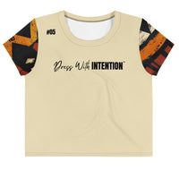 Dear Human Behind Me™ beige African crop  t-shirt Message #05 dress with intention front view