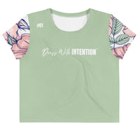 Dear Human Behind Me™ green floral crop  t-shirt Message #01 dress with intention front view