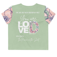 Dear Human Behind Me™ green floral crop t-shirt Message #01 you are loved back view