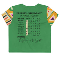 Dear Human Behind Me™ green tribal crop t-shirt Message #10 things you are back view