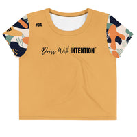Dear Human Behind Me™ orange abstract crop  t-shirt Message #04 dress with intention front view