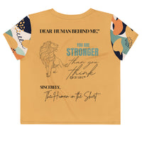 Dear Human Behind Me™ orange abstract crop t-shirt Message #04 you are strong back view