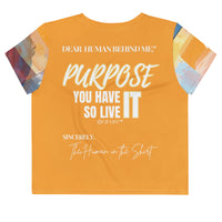 Dear Human Behind Me™ orange abstract crop t-shirt Message #07 you have purpose back view
