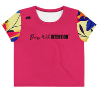 Dear Human Behind Me™ pink floral crop  t-shirt Message #08 dress with intention front view
