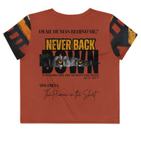 Dear Human Behind Me™ rust African crop t-shirt Message #05 never back down back view