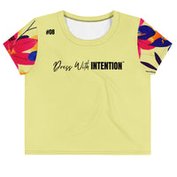 Dear Human Behind Me™ yellow floral crop  t-shirt Message #08 dress with intention front view