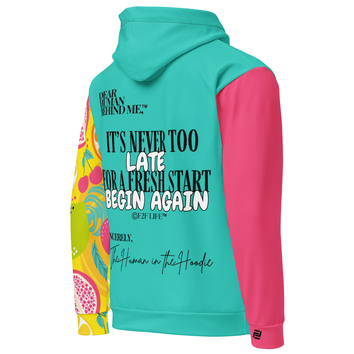 Dear Human Behind Me™ hoodie Message #09 Begin Again right side view