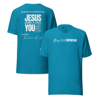 Dear Human Behind Me™ aqua shirt Message #12 front and back view