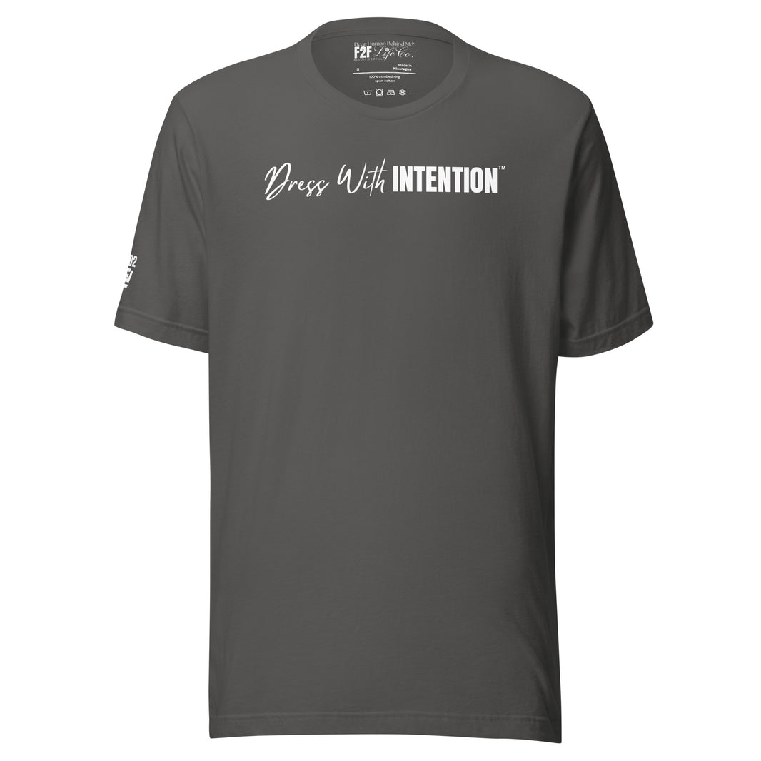 Dear Human Behind Me™ asphalt shirt Message #02 dress with intention front view