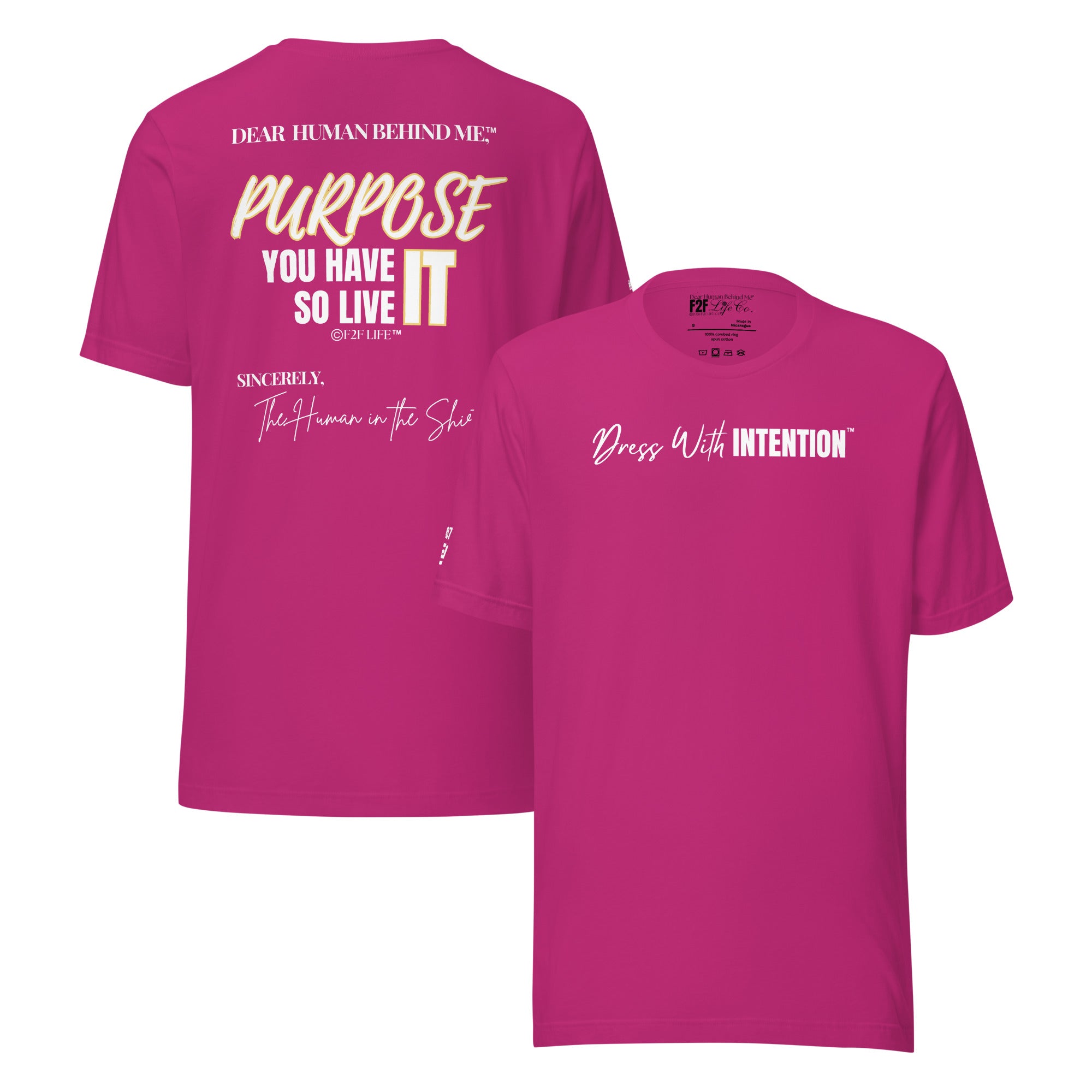 Dear Human Behind Me™ berry shirt Message #07 front and back view