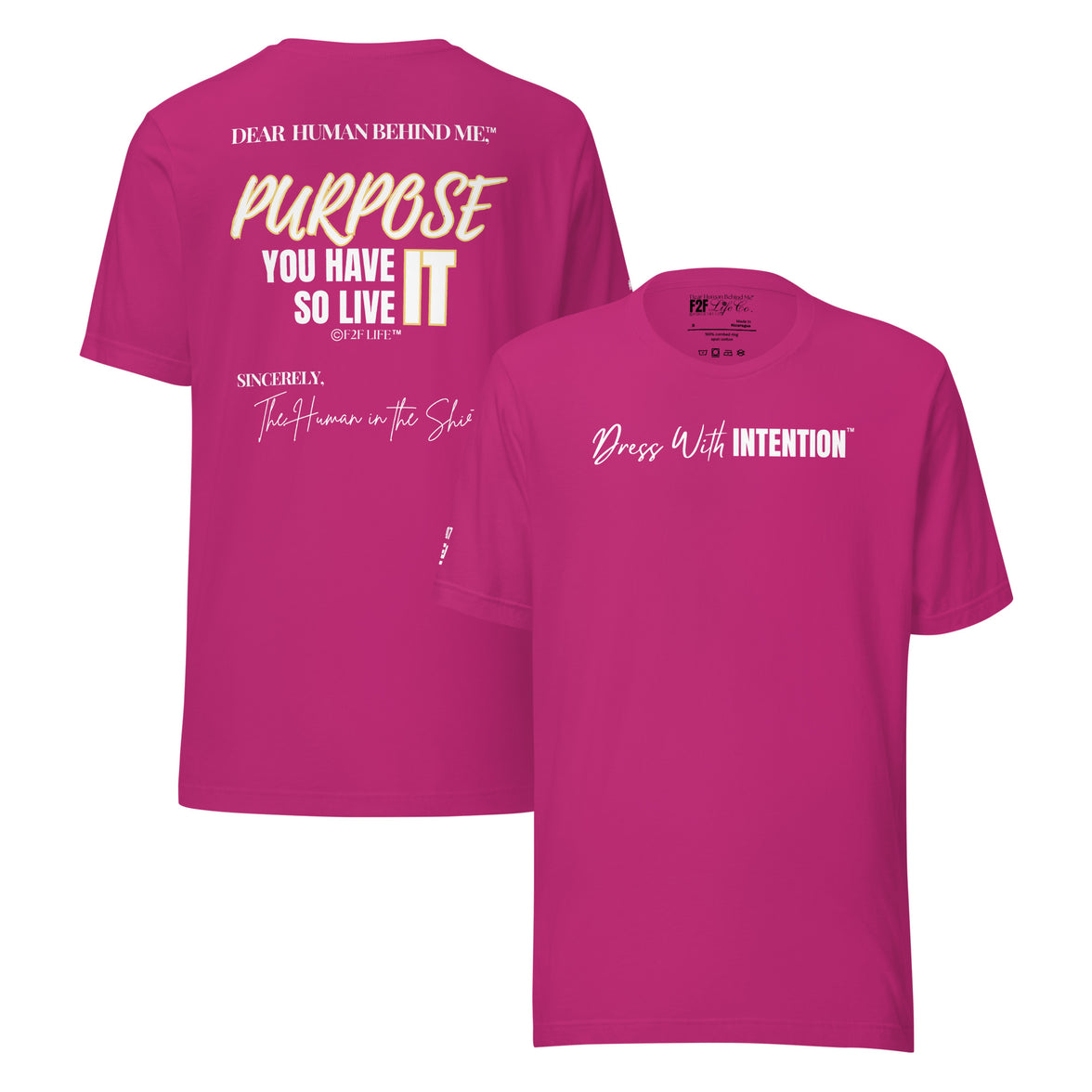 Dear Human Behind Me™ berry shirt Message #07 front and back view