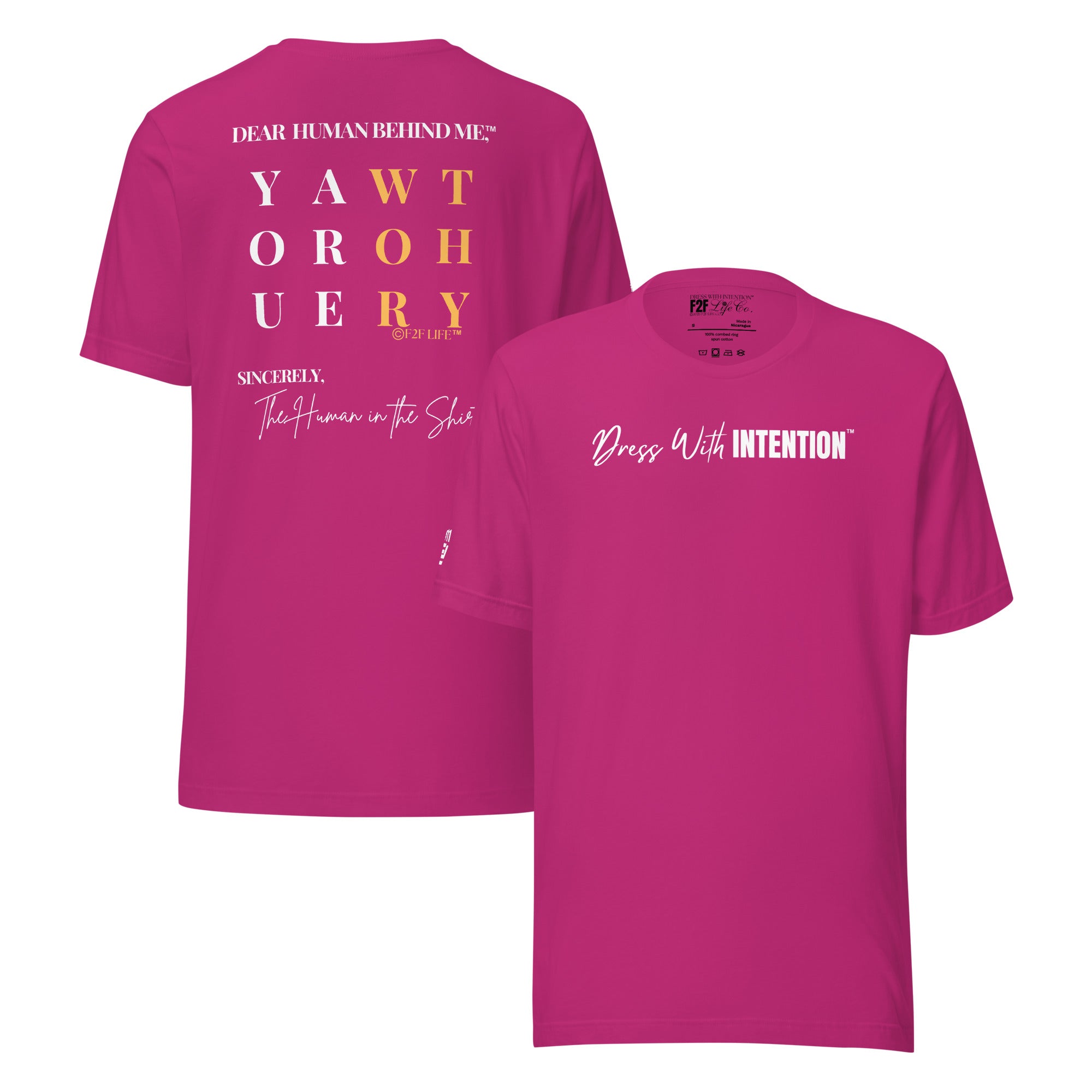 Dear Human Behind Me™ berry shirt Message #11 front and back view