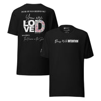 Dear Human Behind Me™ black shirt Message #01 front and back view
