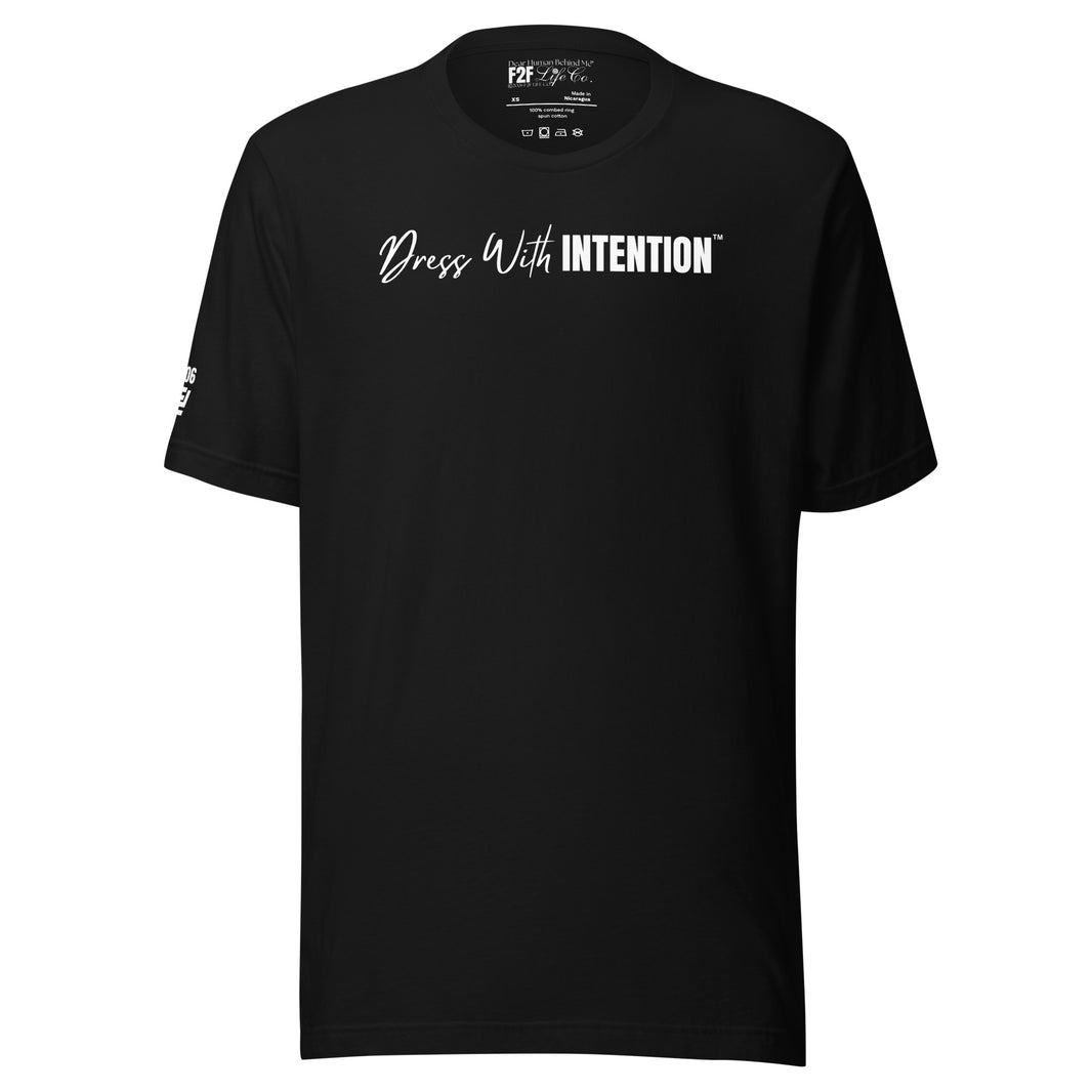 Dear Human Behind Me™ black shirt Message #06 dress with intention front view