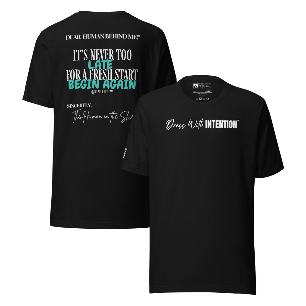 Dear Human Behind Me™ black shirt Message #09 front and back view