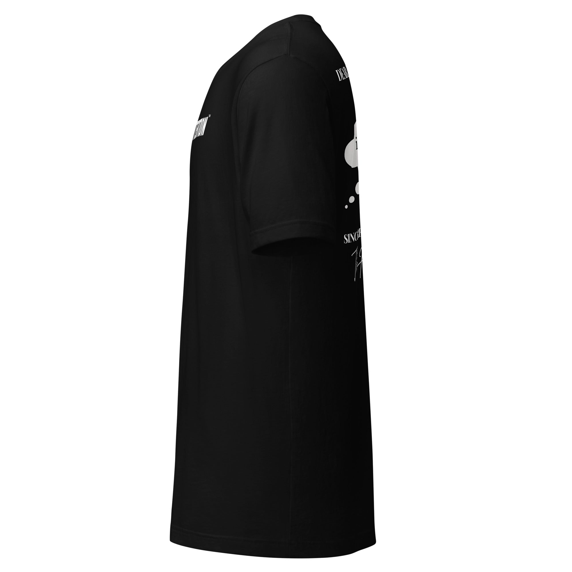 Dear Human Behind Me™ black shirt Message #06 use it wisely left view