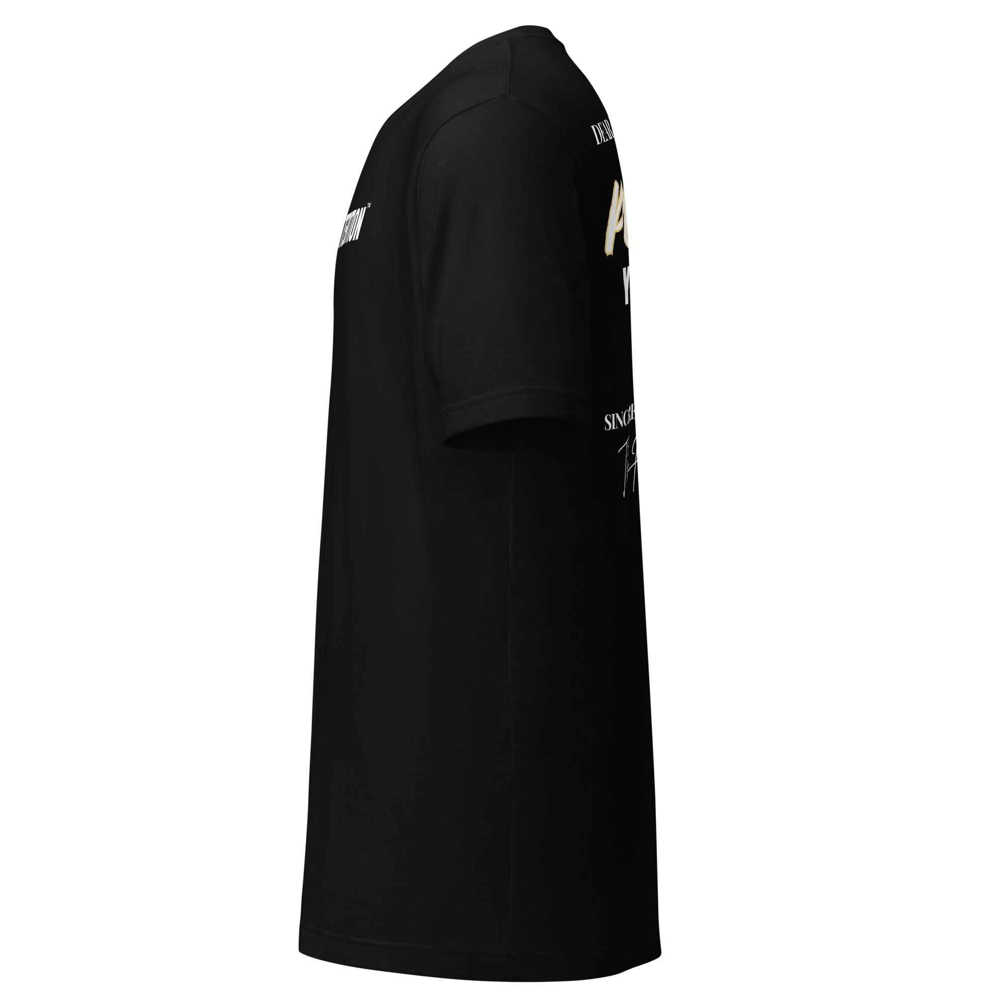 Dear Human Behind Me™ black shirt Message #07 you have purpose left view