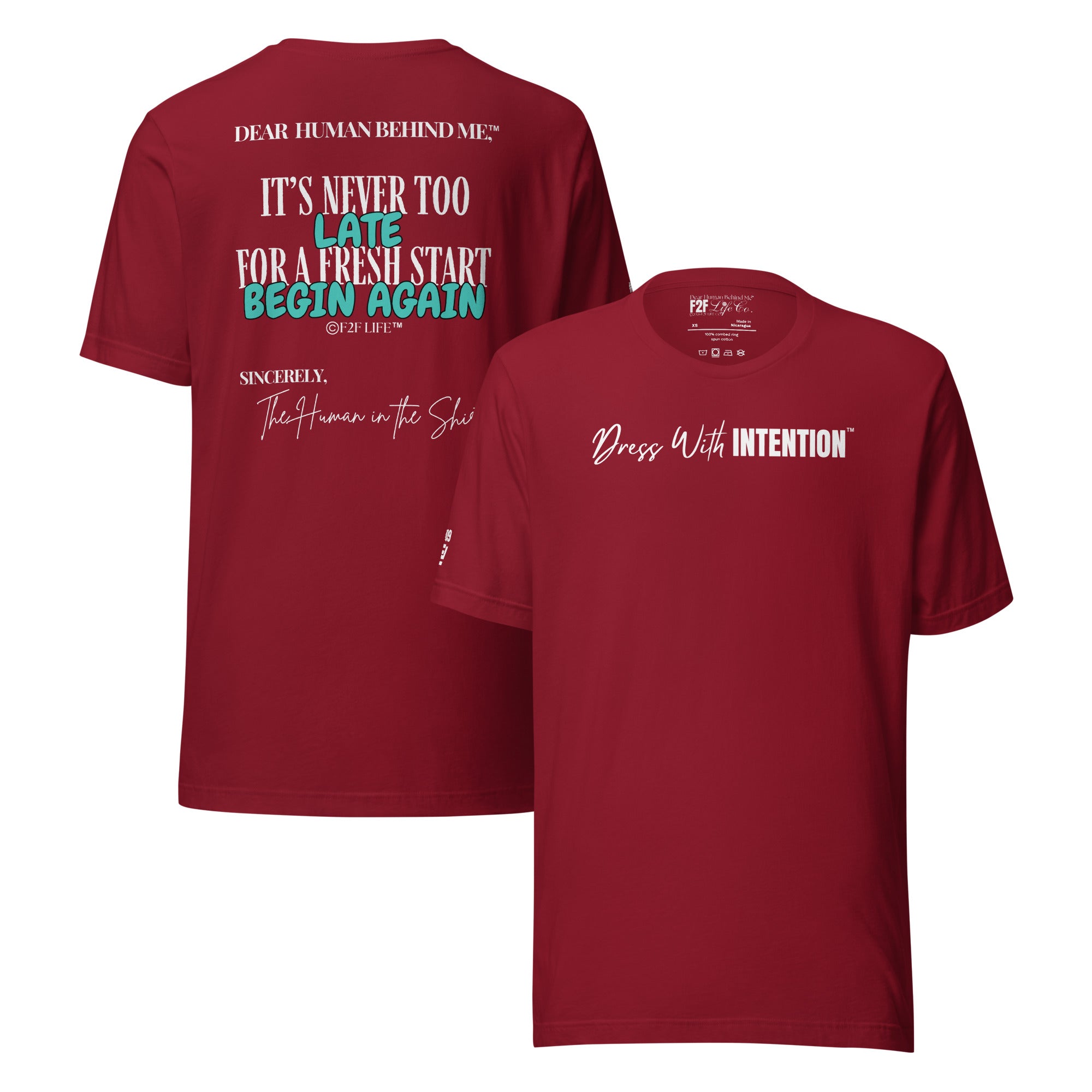 Dear Human Behind Me™ cardinal shirt Message #09 front and back view