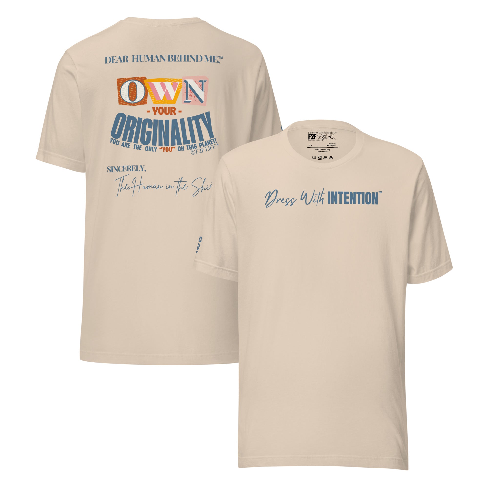 Dear Human Behind Me™ cream shirt Message #03 front and back view