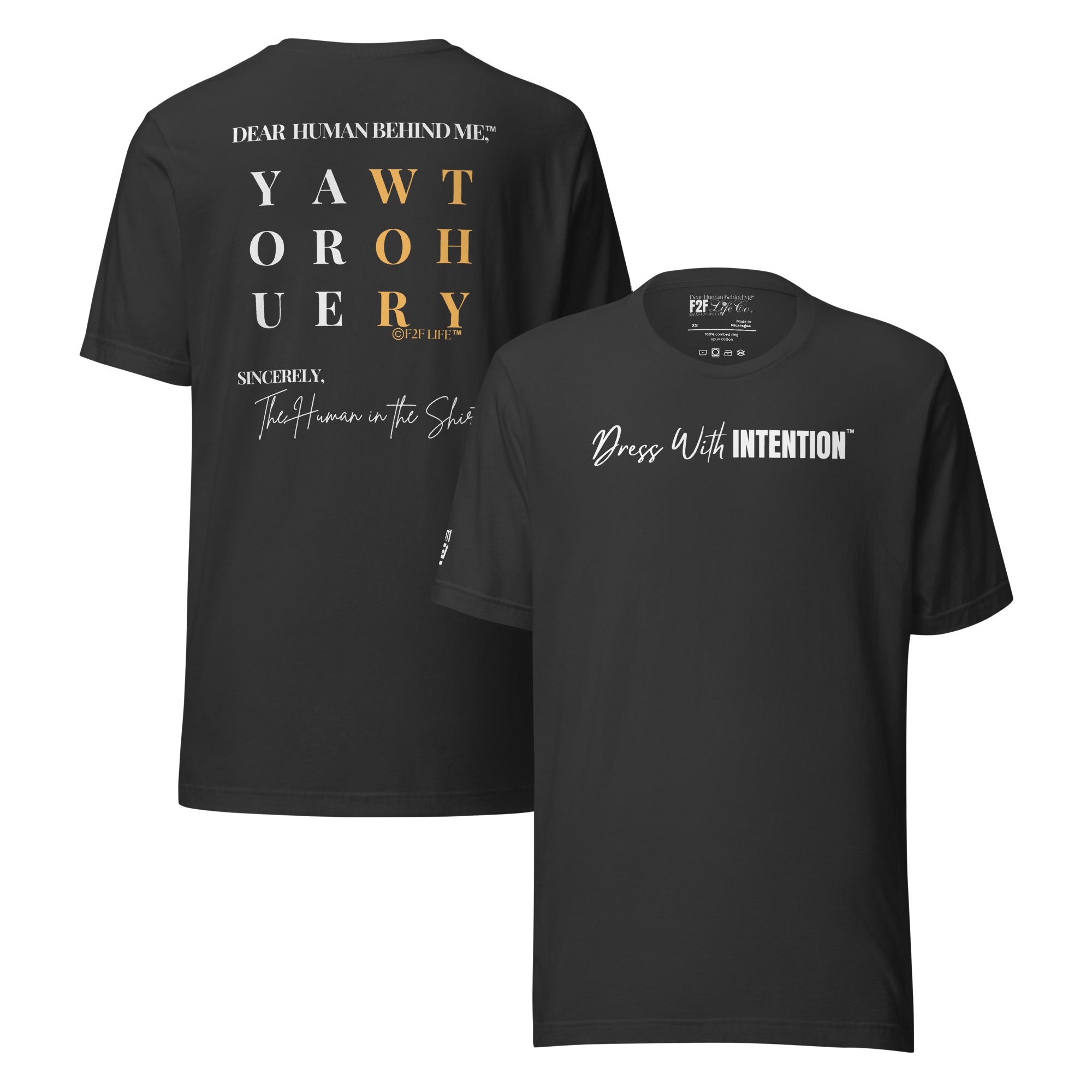 Dear Human Behind Me™ dark grey shirt Message #11 front and back view