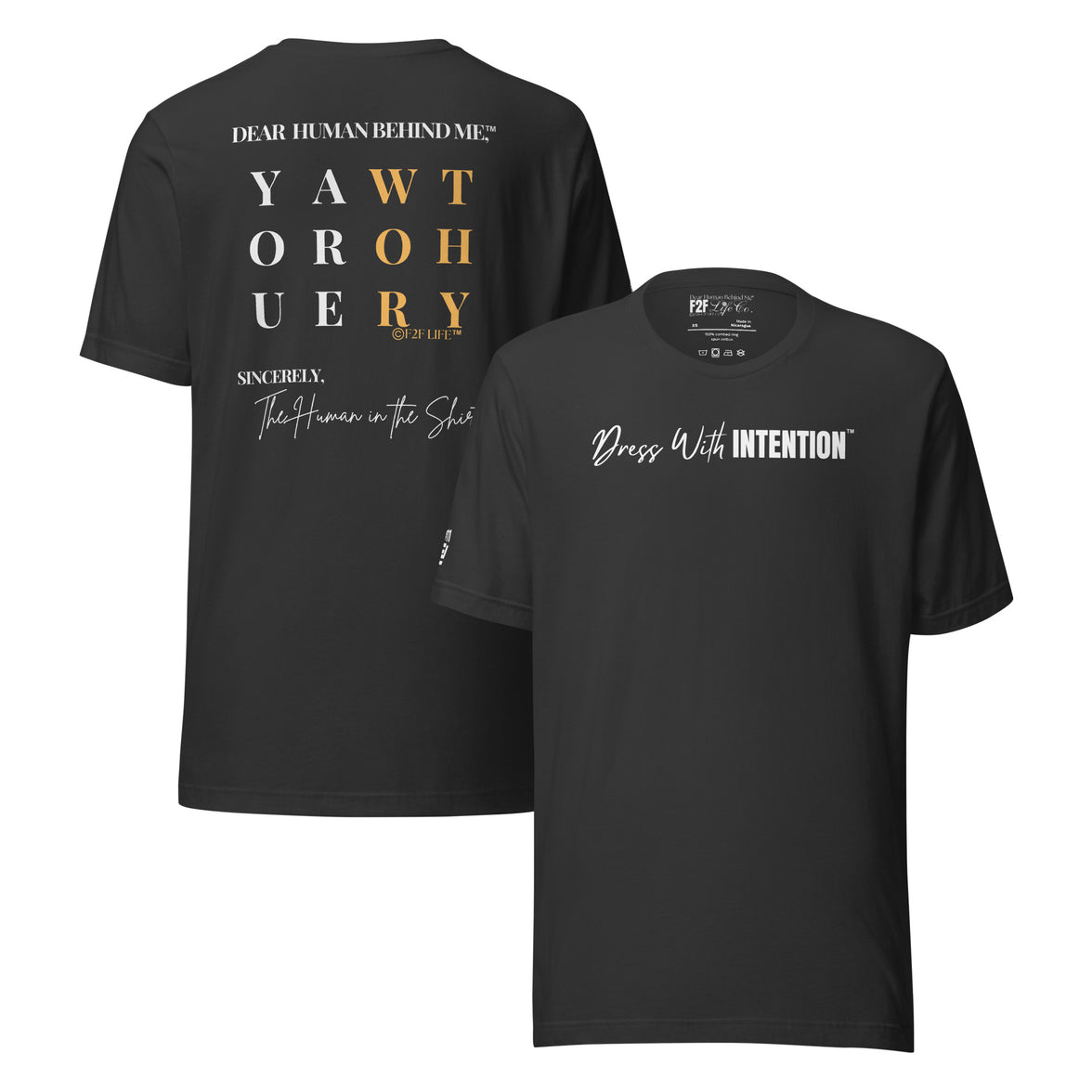 Dear Human Behind Me™ dark grey shirt Message #11 front and back view