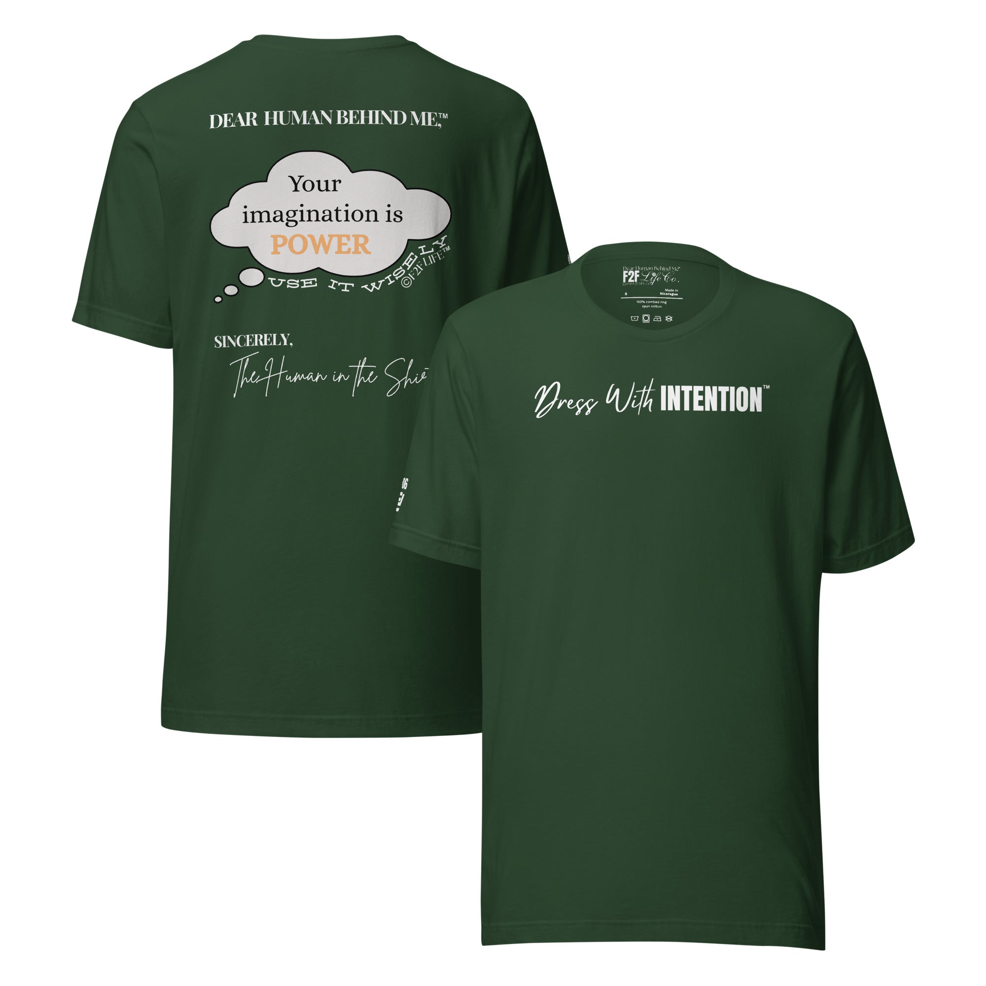 Dear Human Behind Me™ forest shirt Message #06 front and back view