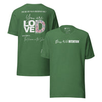 Dear Human Behind Me™ green shirt Message #01 front and back view