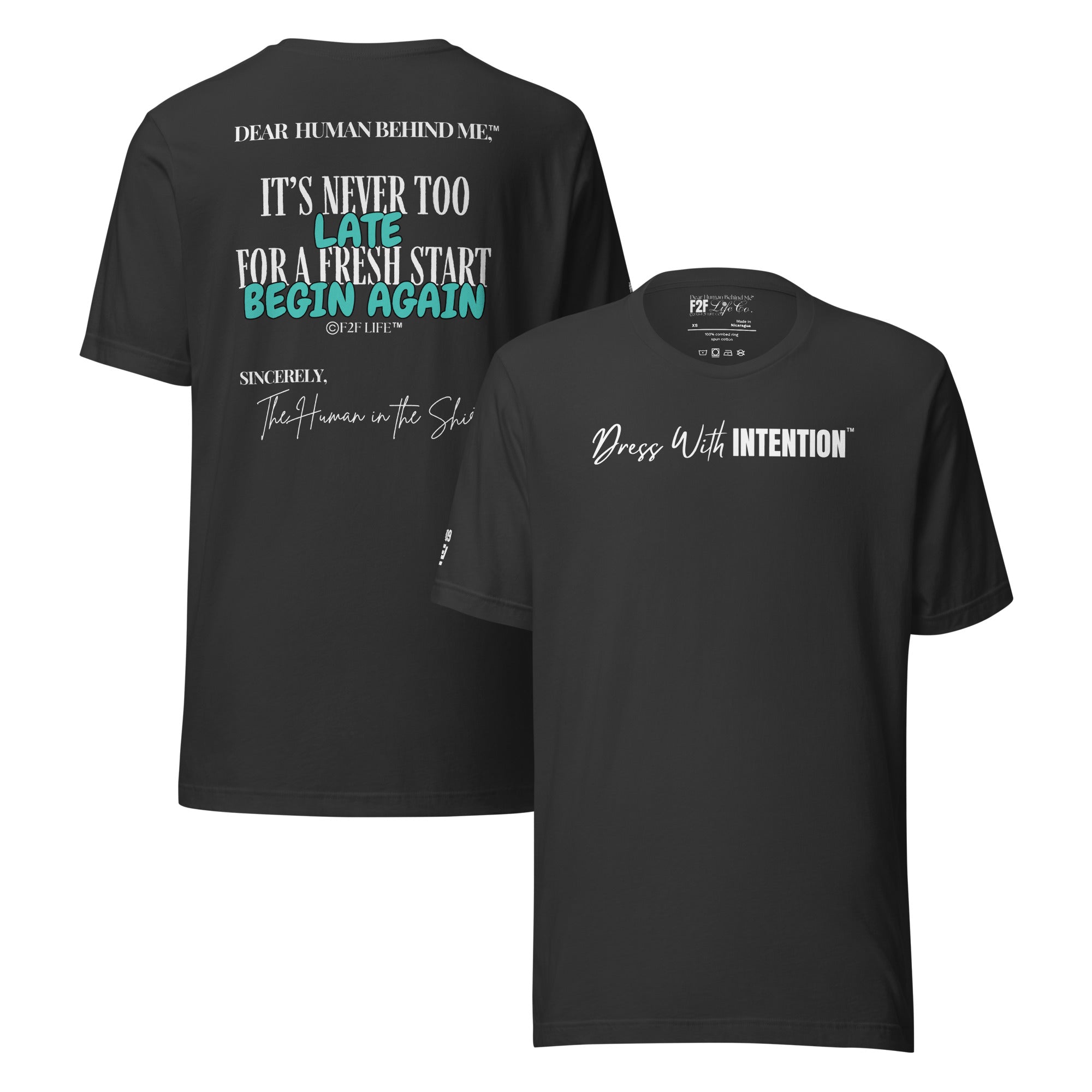 Dear Human Behind Me™ grey shirt Message #09 front and back view