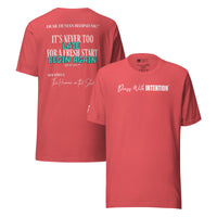 Dear Human Behind Me™ heather red shirt Message #09 front and back view