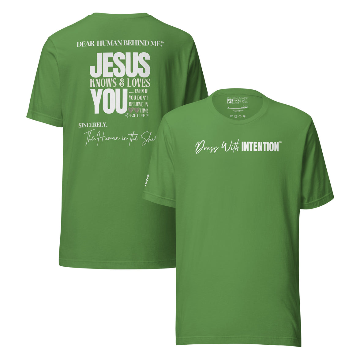 Dear Human Behind Me™ leaf shirt Message #12 front and back view