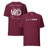 Dear Human Behind Me™ maroon shirt Message #01 front and back view
