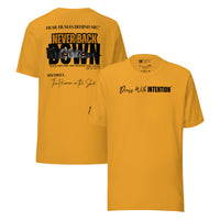 Dear Human Behind Me™ mustard shirt Message #05 front and back view