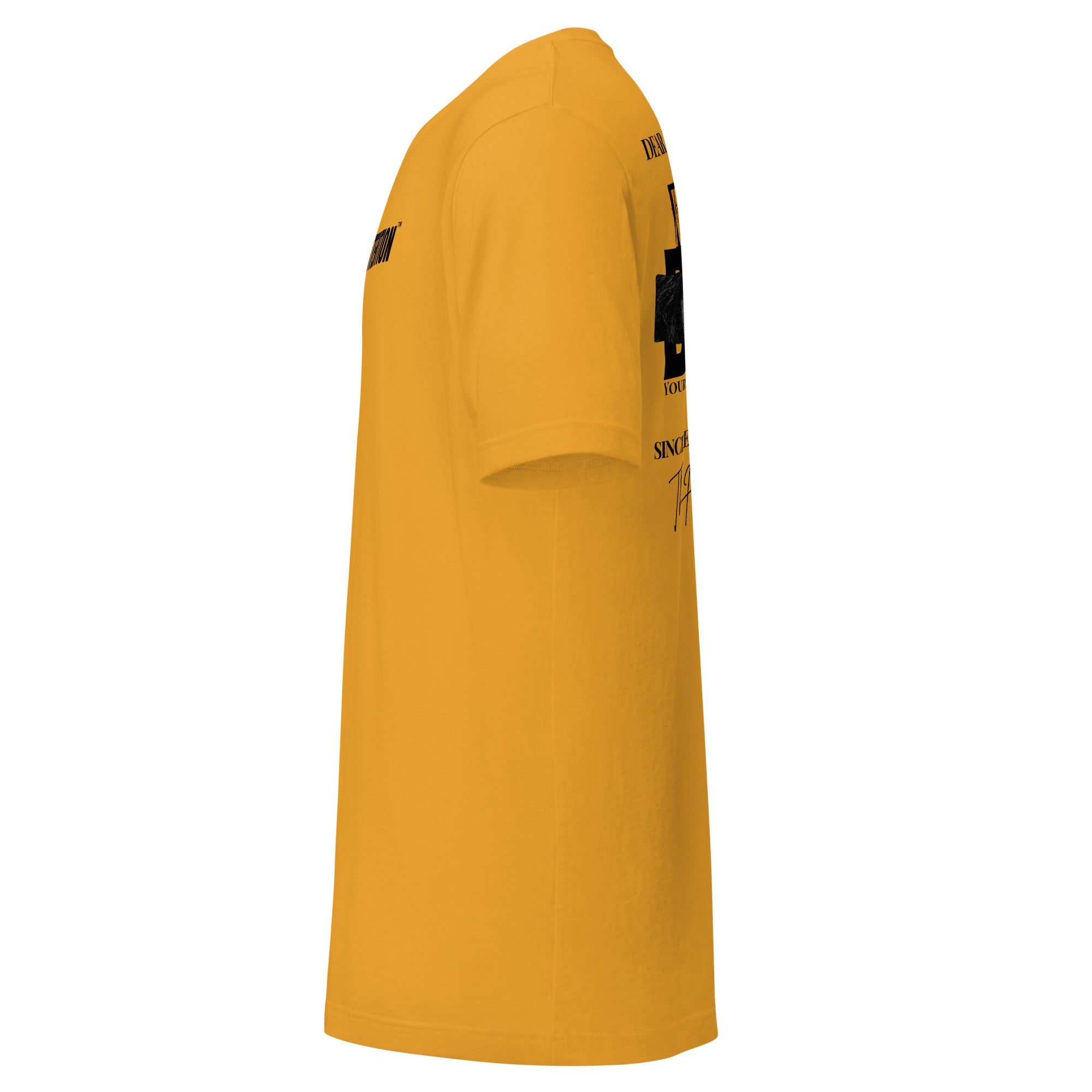 Dear Human Behind Me™ mustard shirt Message #05 never back down left view