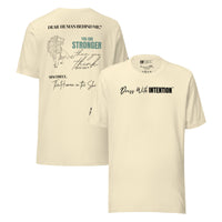 Dear Human Behind Me™ natural shirt Message #04 front and back view