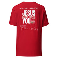 Dear Human Behind Me™ red shirt Message #12 Jesus loves you back view