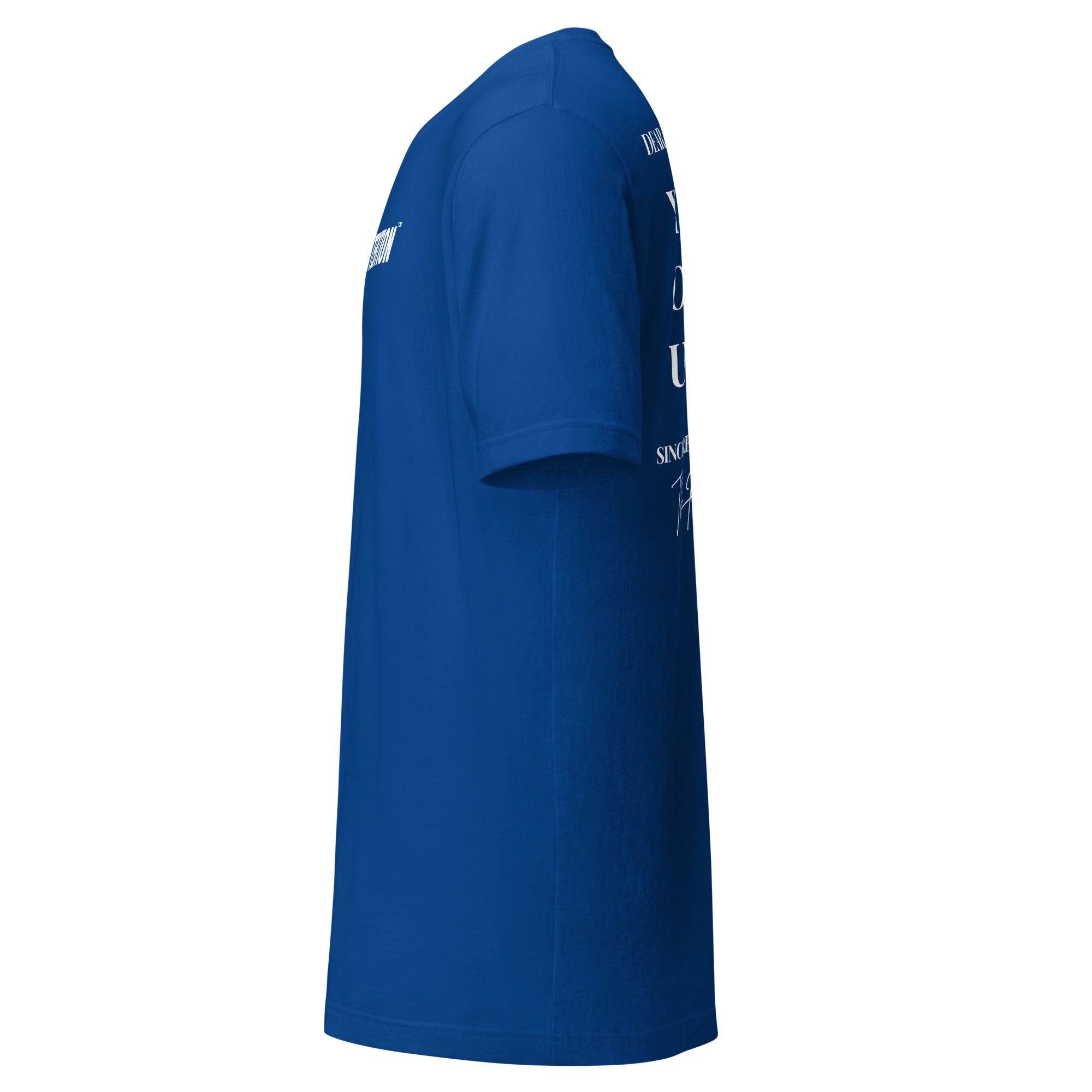 Dear Human Behind Me™ royal blue shirt Message #11 You are worthy left view