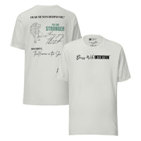 Dear Human Behind Me™ silver shirt Message #04 front and back view