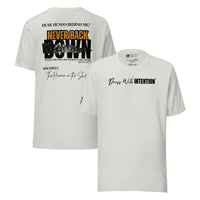 Dear Human Behind Me™ silver shirt Message #05 front and back view