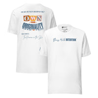 Dear Human Behind Me™ white shirt Message #03 front and back view