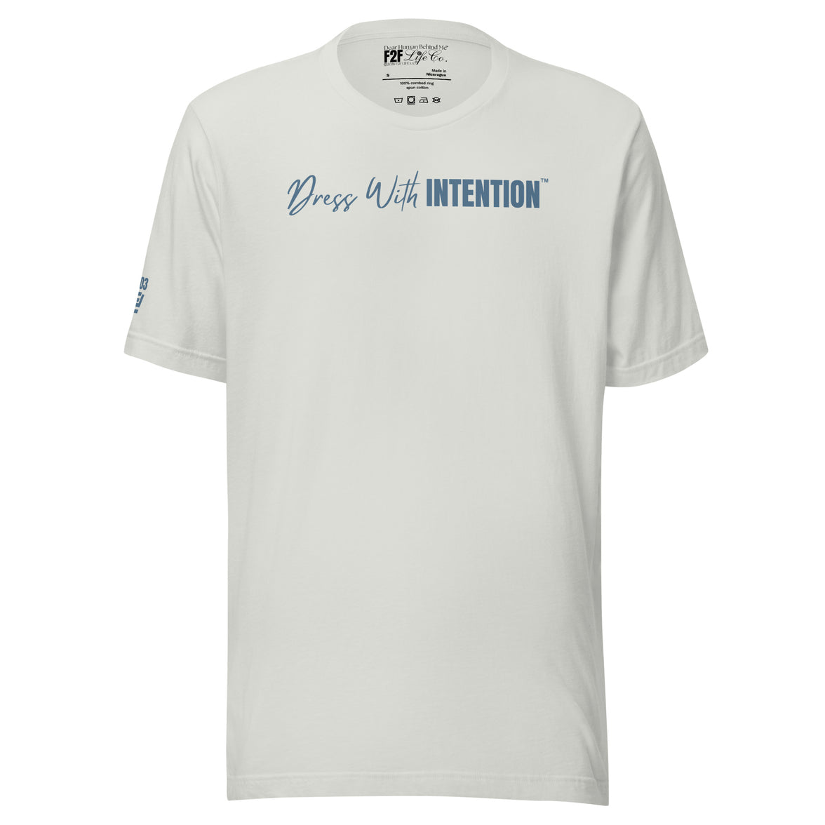 Dear Human Behind Me™ silver shirt Message #03 own originality front view